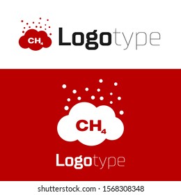 Red Methane emissions reduction icon isolated on white background. CH4 molecule model and chemical formula. Marsh gas. Natural gas. Logo design template element. Vector Illustration