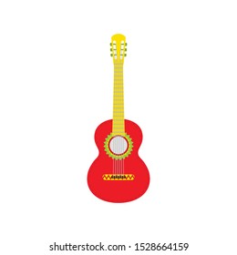 Red Mexican guitar. Vector isolated illustration on white background.  