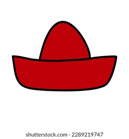 Red Mexican hat sombrero, doodle style vector