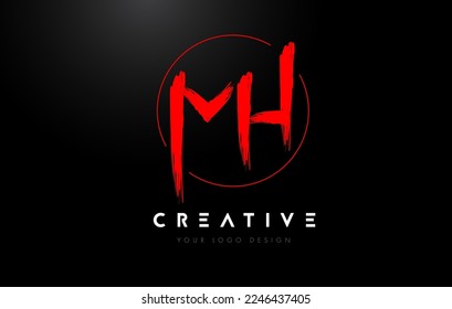 Diseño del logotipo de la letra roja del cepillo de MH. Vector de concepto de las letras de pincel escritas a mano artísticas. 