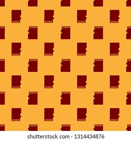 Red Micro SD memory card icon isolated seamless pattern on brown background. Flat design. Vector Illustration