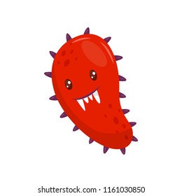 Red microbe with angry face, humanized bacteria cartoon character vector Illustration on a white background