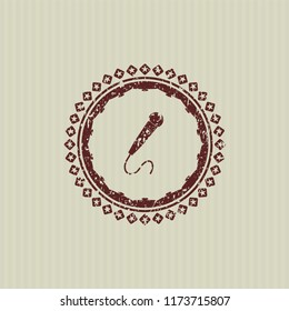 Red microphone icon inside distressed rubber grunge texture seal