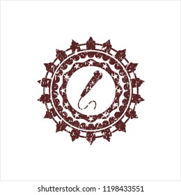 Red microphone icon inside distressed grunge stamp