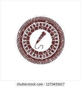 Red microphone icon inside rubber stamp