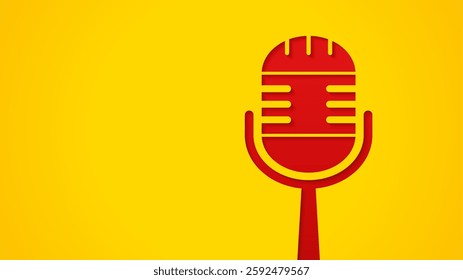 A red microphone on a yellow background. Concept illustration about podcasts, interviews, entertainment, or voting rights