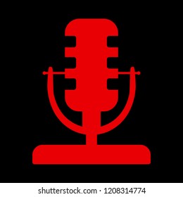 Red microphone stand on black background, vector