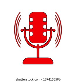 Red microphone for studio on white background, sign for design, vector illustration