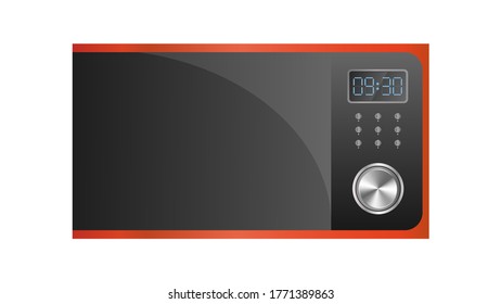 El microondas rojo con un estilo realista. Cocina microondas aislada en un fondo blanco. Vector.