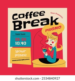 Red Mid Century Coffee Break Promo Social Media Post