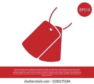 Red Military dog tags icon isolated on white background. Identity tags icon. Army sign.  Vector Illustration