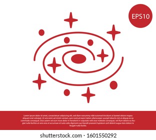 Red Milky way spiral galaxy with stars icon isolated on white background.  Vector Illustration