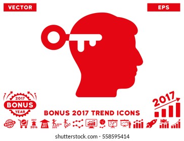 Red Mind Key pictogram with bonus 2017 year trend pictograph collection. Vector illustration style is flat iconic symbols, white background.