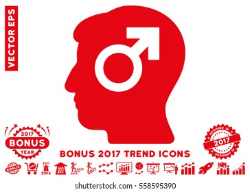 Red Mind Potency pictograph with bonus 2017 trend icon set. Vector illustration style is flat iconic symbols, white background.