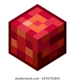 Red minecraft block with square in middle on white background