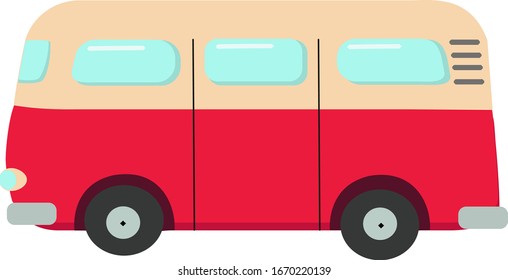 Red mini bus, illustration, vector on white background.