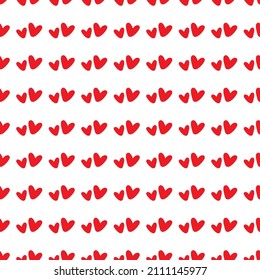Red Mini Heart Hand Drawn Seamless Pattern on White BG, Endless Heart Vector Illustration Background. Cute Fabric Design for Valentine Day and Everyday