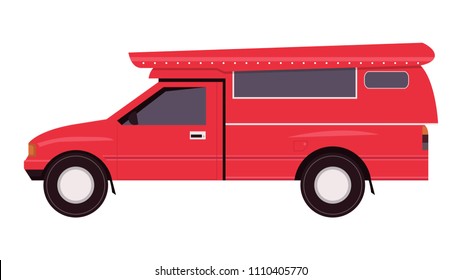 Red minibus cartoon vector. free space for text. wallpaper. background.