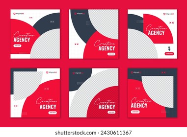 Red minimal geometric shape corporate social media post design. Creative business marketing agency square ad template vector