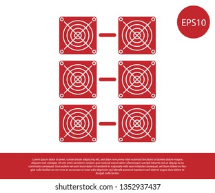 Red Mining farm icon isolated on white background. Cryptocurrency mining, blockchain technology, bitcoin, digital money market, cryptocoin wallet. Vector Illustration