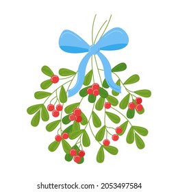 Ropa roja Mistletoe con arco aislado. Ilustración vectorial.