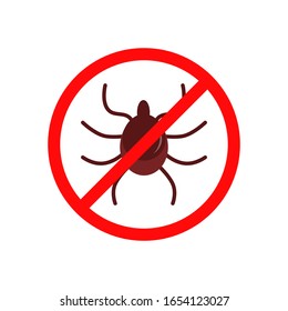 red mite warning sign. simple flat icon of a brown beetle in a circle. concept of a tick danger in forest or park, tracking bug, symbol of computer virus or program. design element on white background
