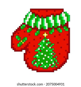 Rojo con un árbol de Navidad. Elemento de diseño. Gráficos de píxeles