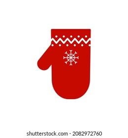 El rojo migón aislado en el fondo blanco. Diseño de invierno plano con adornos. Ilustraciones vectoriales con copos de nieve. Estilo de dibujos animados elemento de ropa