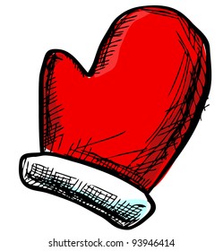 Red mitten sketch vector illustration