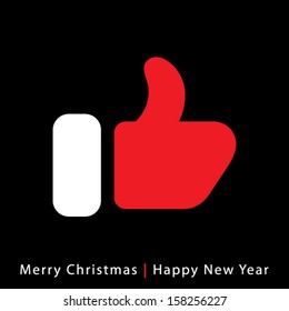 red mitten thumb up icon on black background, vector illustration 