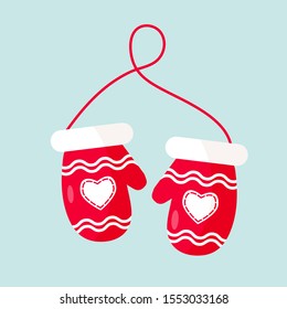 Red mittens. Christmas design. Decoration icon. Vector illustration.