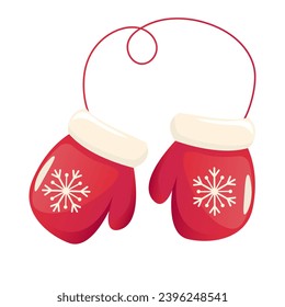 Red mittens with Christmas ornament. Bright vector illustration of gloves isolated on white background. Detailed Christmas  decoration element for holiday patterns, packaging, design