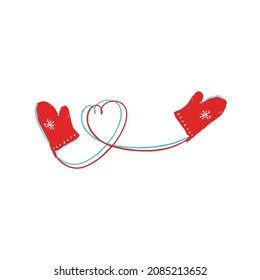 Red mittens with hearts for lovers. Vector illustration