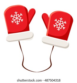 Red mittens icon in cartoon style isolated on white background. Accessory symbol vector illustration