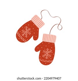 Red mittens on white background. Hand drawn  vector illustration