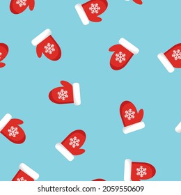 Red mittens seamless pattern. Christmas decor. Vector illustration.