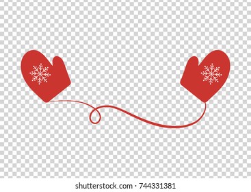 Red mittens with a snowflake on a transparent background. Vector illustration. EPS 10