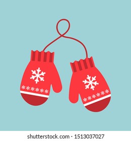 Red mittens. Snowflakes on mittens. Vector illustration. Flat design for business financial marketing banking advertising web concept cartoon illustration.