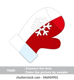 Red mittens in vector colorful to be traced. Restore dashed line and color the picture. Worksheet to be colored.