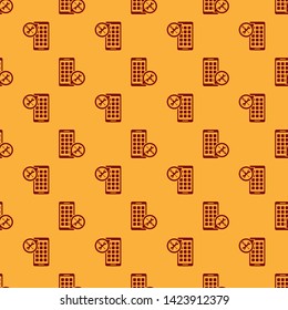 Red Mobile Apps with screwdriver and wrench icon isolated seamless pattern on brown background. Adjusting, service, setting, maintenance, repair, fixing.  Vector Illustration
