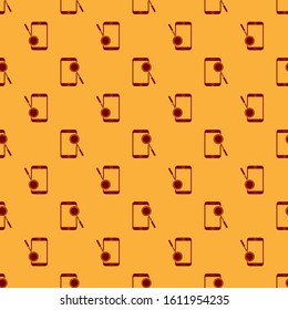 Red Mobile phone diagnostics icon isolated seamless pattern on brown background. Adjusting app, service, setting options, maintenance, repair, fixing.  Vector Illustration