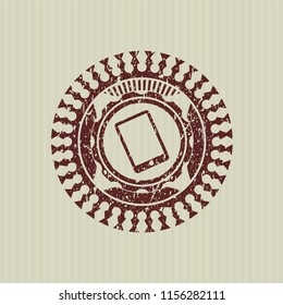 Red mobile phone icon inside rubber stamp with grunge texture