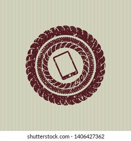Red mobile phone icon inside rubber grunge texture stamp