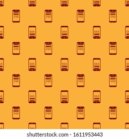 Red Mobile phone with Question and Exclamation icon isolated seamless pattern on brown background. Frequently asked questions.  Vector Illustration