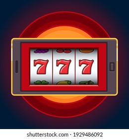 Red mobile phone slot machine jackpot lucky wins vector illustration