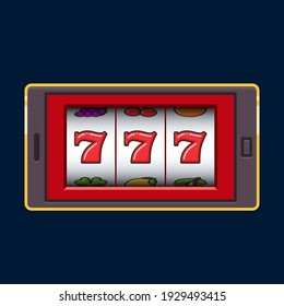 Red Mobile Phone Slot Machine Jackpot Lucky Wins Vector Illustration