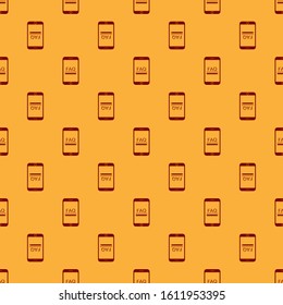 Red Mobile phone with text FAQ information icon isolated seamless pattern on brown background. Frequently asked questions.  Vector Illustration