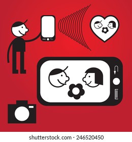Red mobile phone vector art illustration design