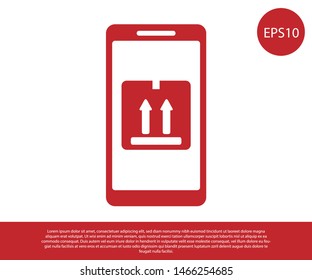 Red Mobile smart phone with app delivery tracking icon isolated on white background. Parcel tracking.  Vector Illustration