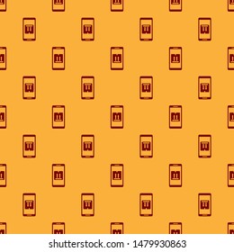 Red Mobile smart phone with app delivery tracking icon isolated seamless pattern on brown background. Parcel tracking.  Vector Illustration